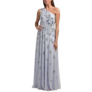 ADRIANNA PAPELL One Shoulder 3d Floral Beaded Gown